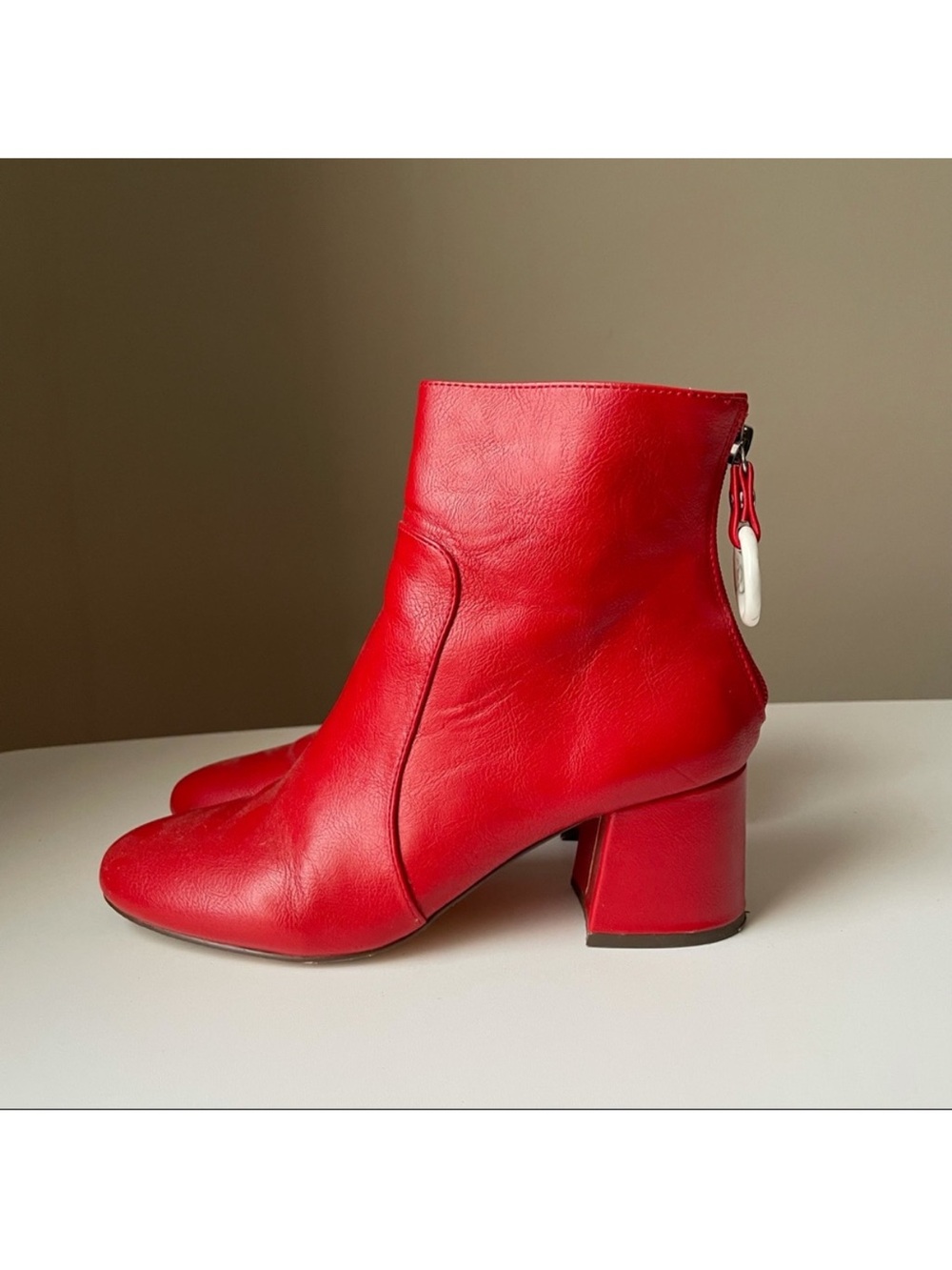 Urban Outfitters Red Harlow Faux Leather O-ring Zipper Ankle Boot